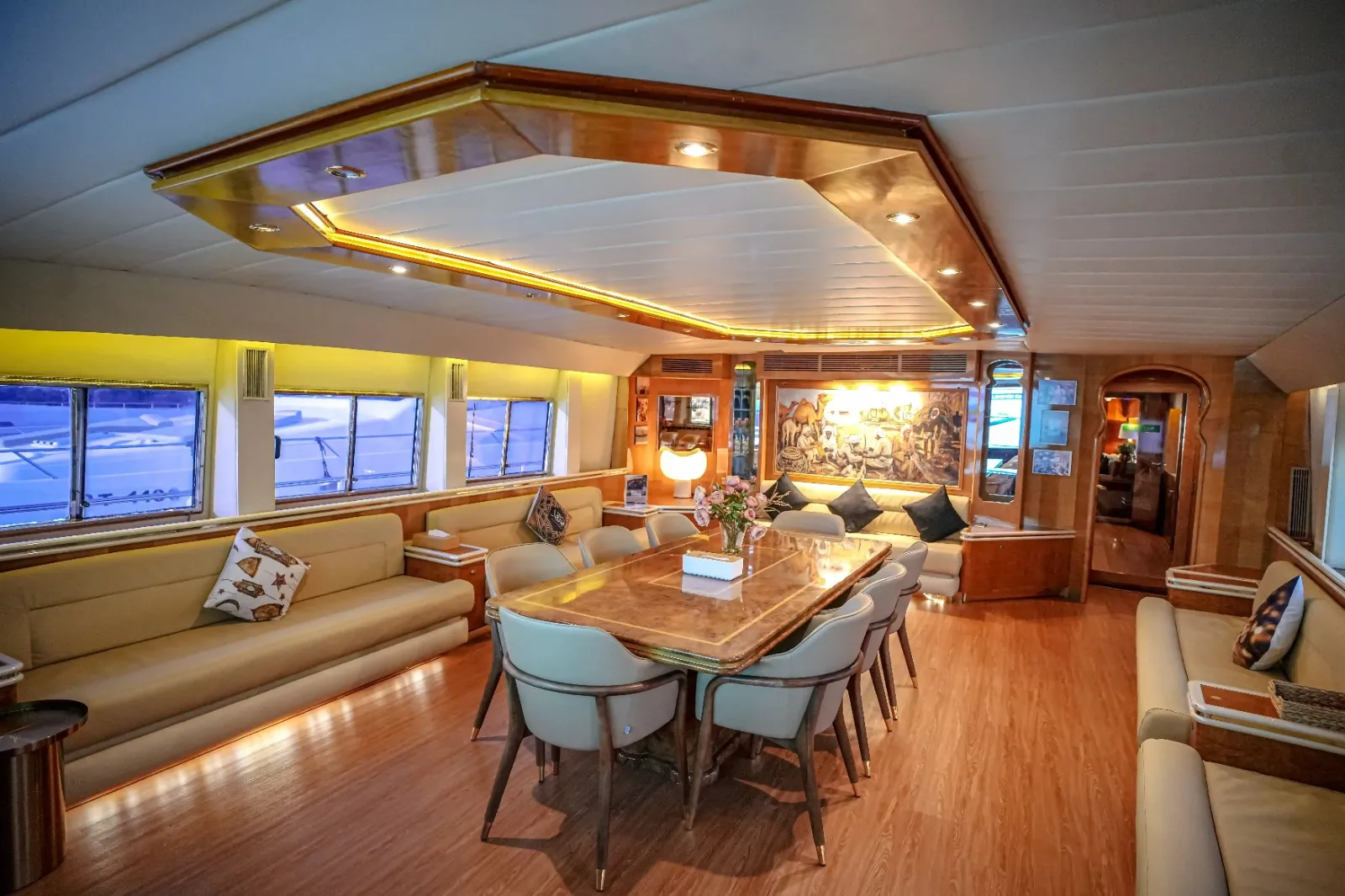 Dining area on board Mazayel 135 FT yacht