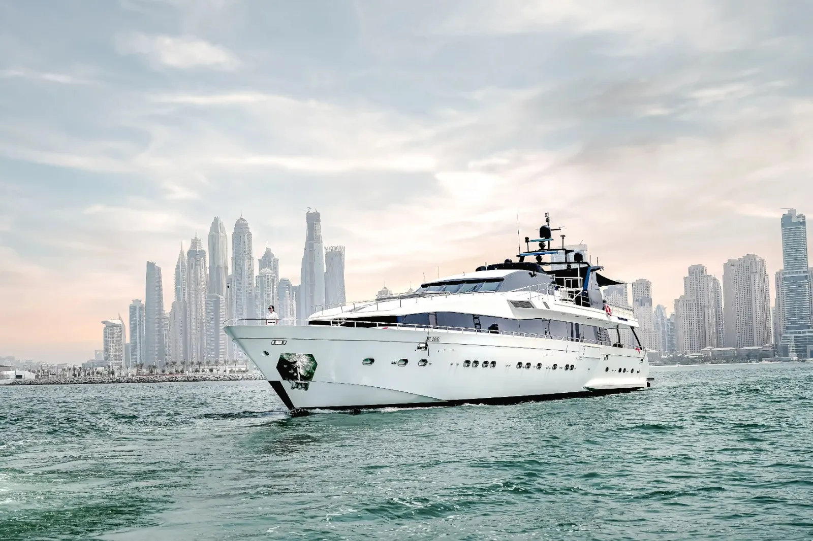 Front angle of Mazayel 135 FT luxury yacht