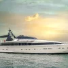 Mazayel 135 FT yacht cruising at sunset