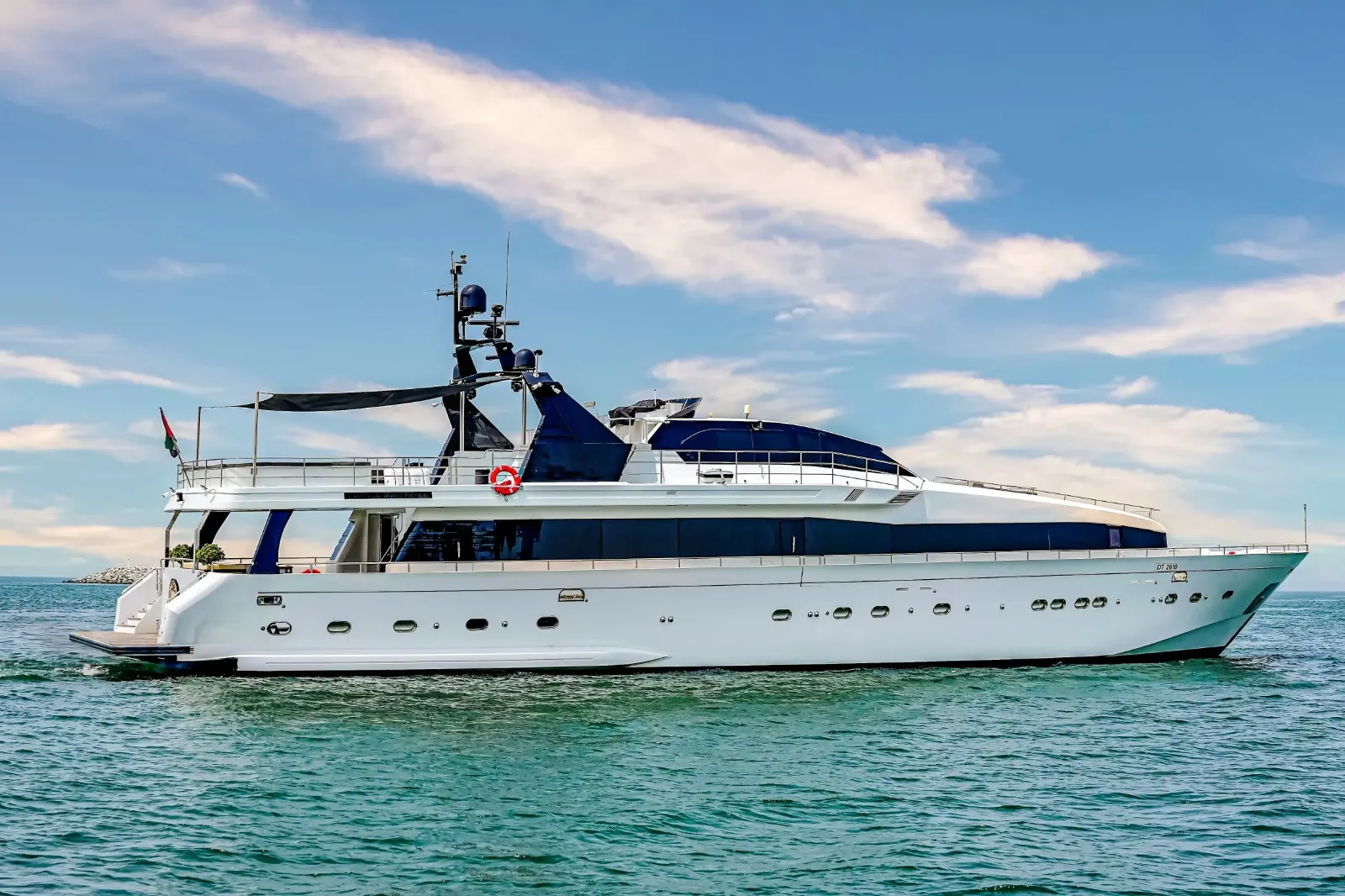 135 FT Mazayel Yacht cruising through Dubai waters