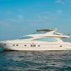 Side view of 88 FT Majesty yacht on the sea.