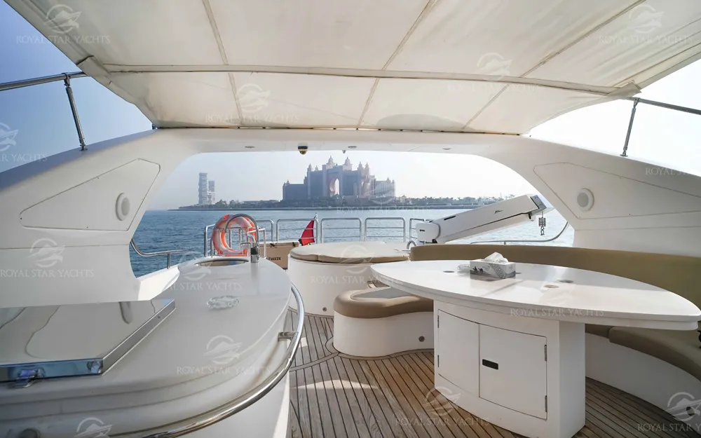 Dining space on 88 FT Majesty yacht deck.