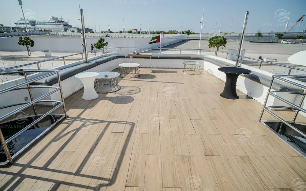 Luxury yacht sun deck with seating area