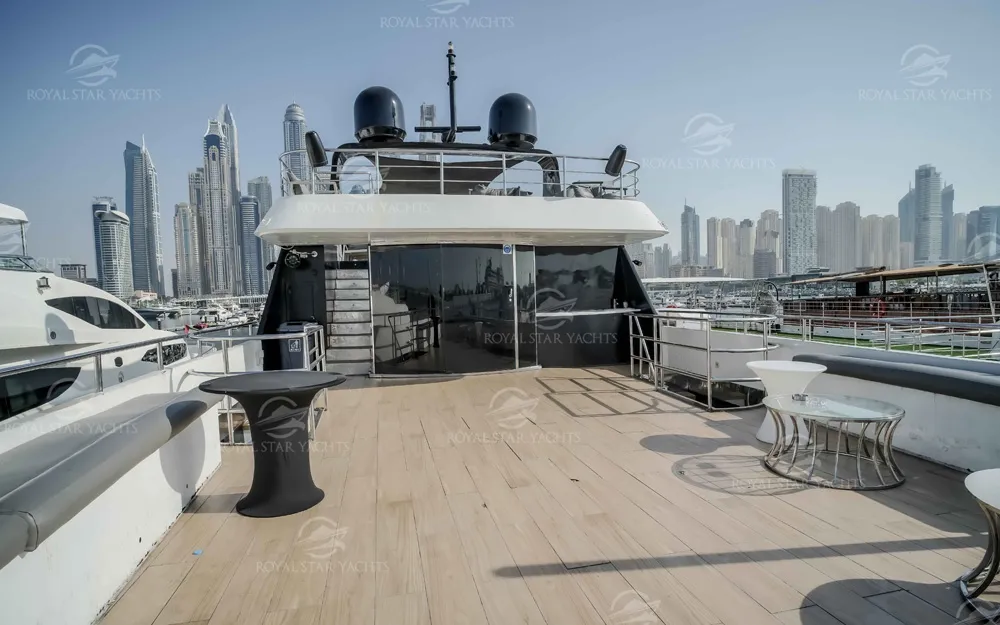 Royal Rave yacht flybridge view Dubai