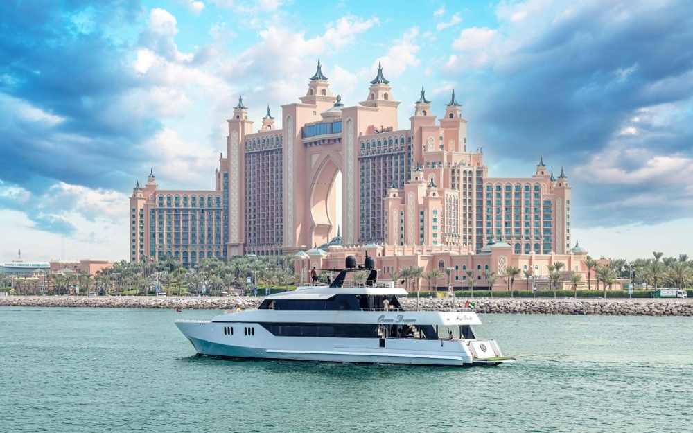 Luxury yacht sailing near Atlantis The Palm Dubai