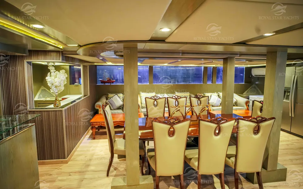 Royal Rave yacht luxury dining area