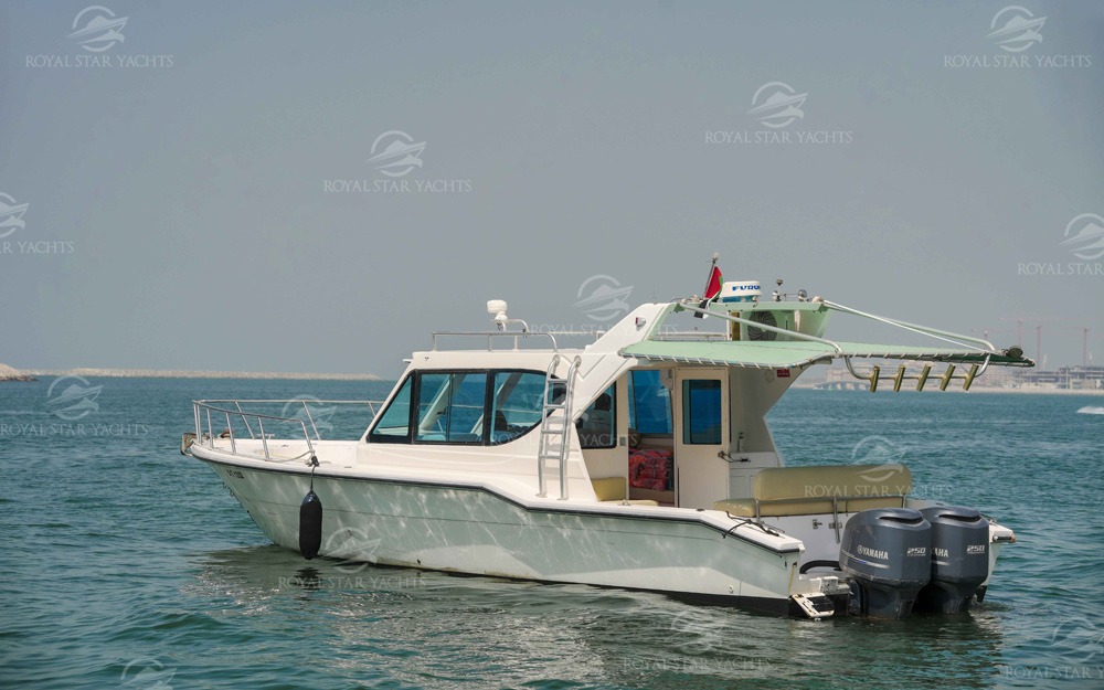 Rear view of 42 FT Speed Boat with twin engines in Dubai waters