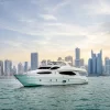 101 Ft Majesty yacht cruising with Dubai skyline view