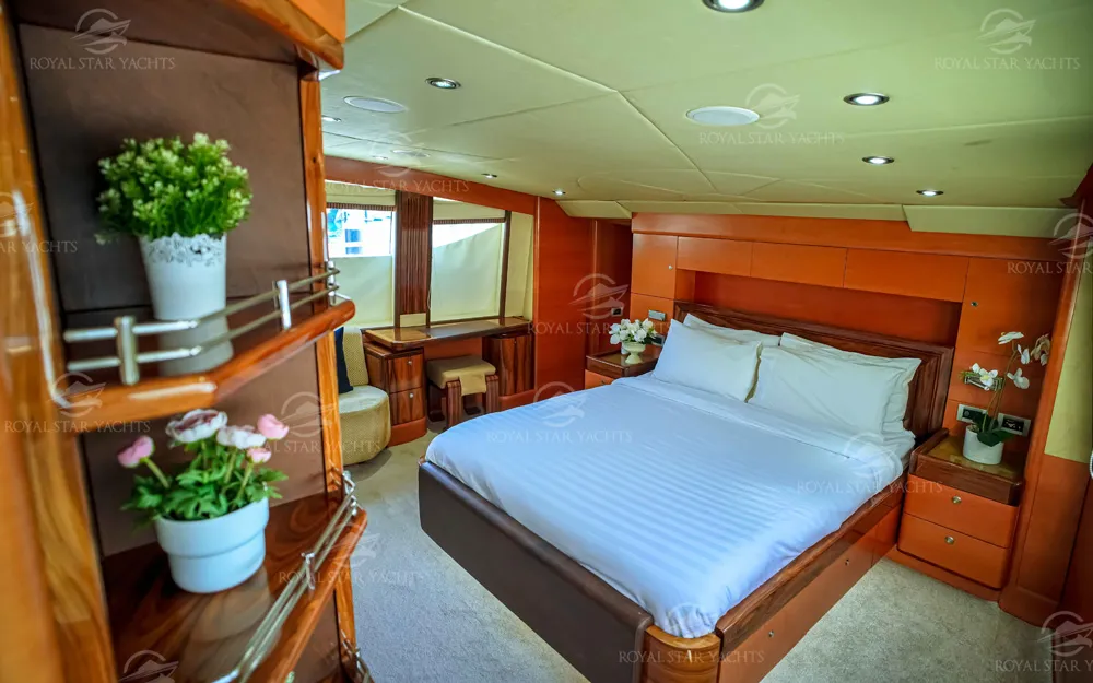 Spacious bedroom suite inside 101 Ft Majesty yacht