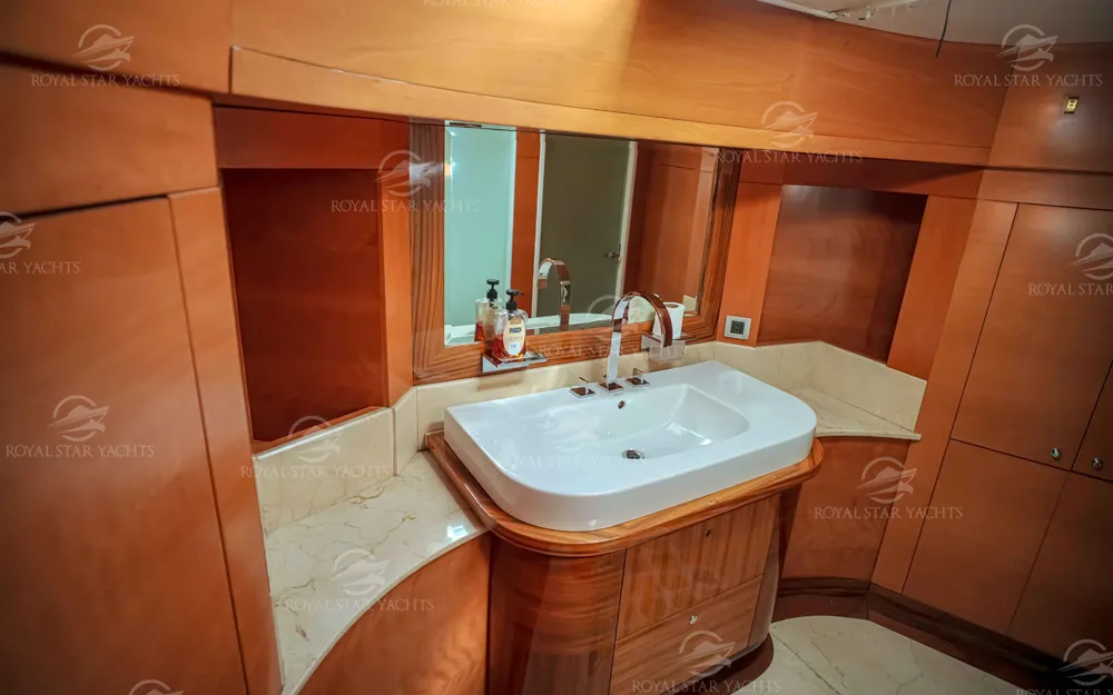 Modern bathroom with wooden interiors
