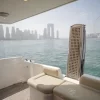 Side view of cozy seating area inside Enterprise yacht