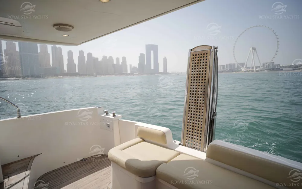 Side view of cozy seating area inside Enterprise yacht