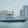 Front angle of 72 FT Superfly yacht with flybridge view