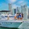 Group enjoying on the front deck of 59 FT Majesty