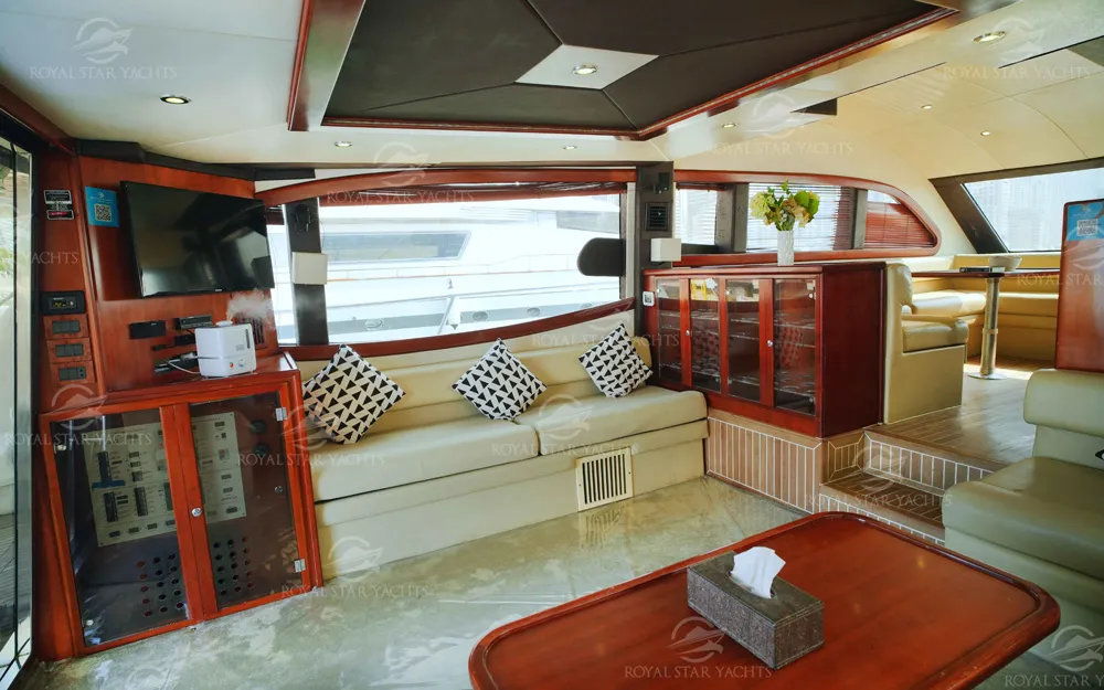 dining area inside Superfly yacht