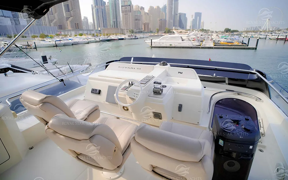 Captain’s deck view of 68 FT Luna yacht.