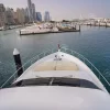 Front bow of 68 FT Luna yacht at marina.