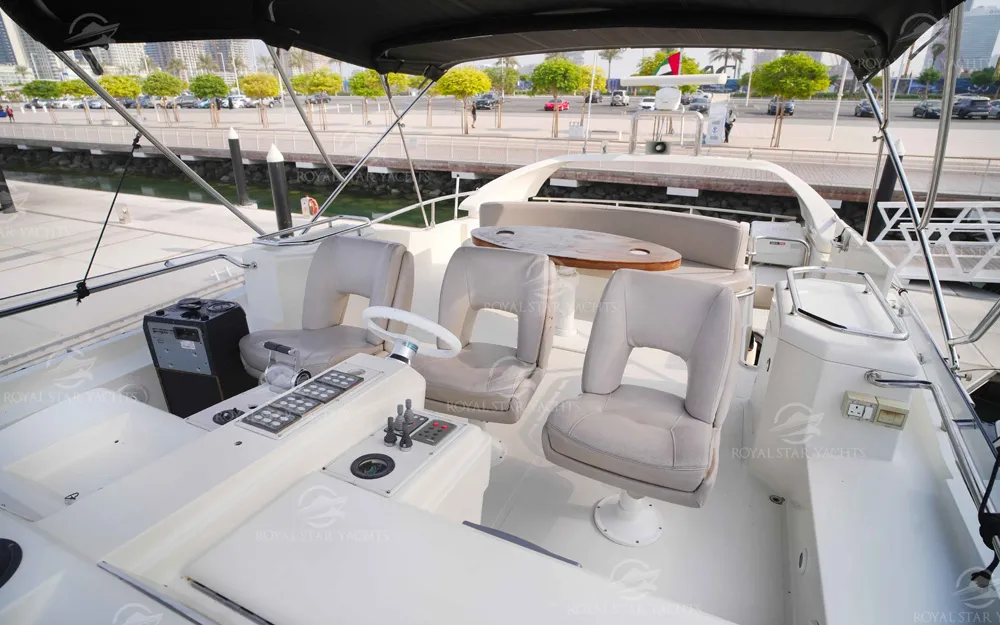 Upper deck seating area of 68 FT Luna yacht.