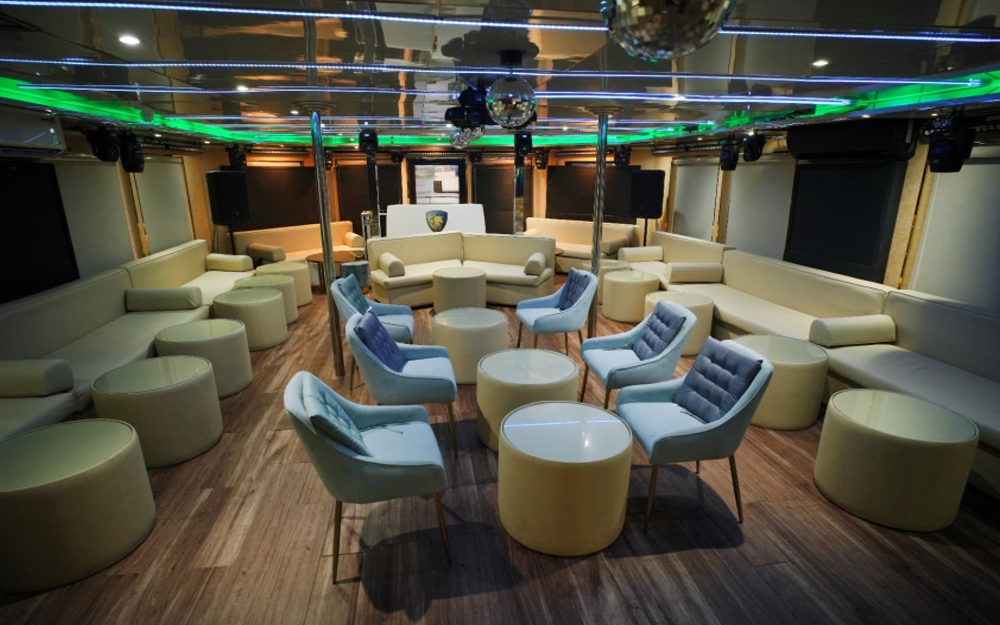 Spacious Playboy yacht lounge with stylish interiors